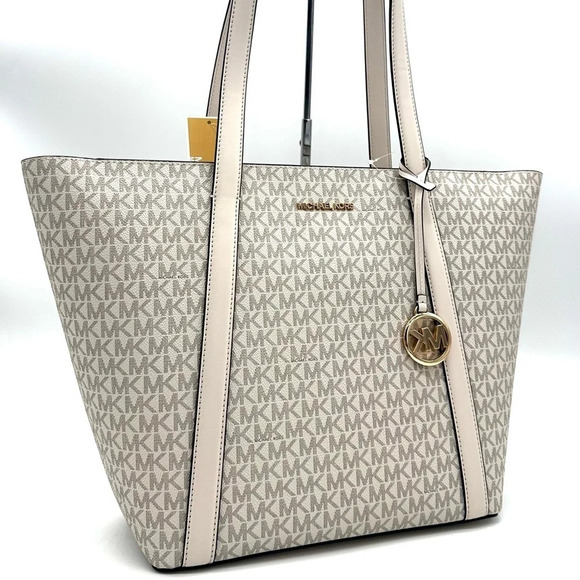 Michael Kors Pratt Large Signature Logo Tote Bag Light Cream Multi - Picture 2 of 11